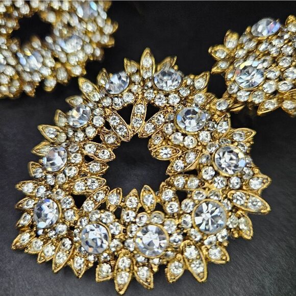 Vintage Thelma Deutsch Signed Large Rhinestone Open Heart Clip Dangle Earrings - Picture 2 of 12